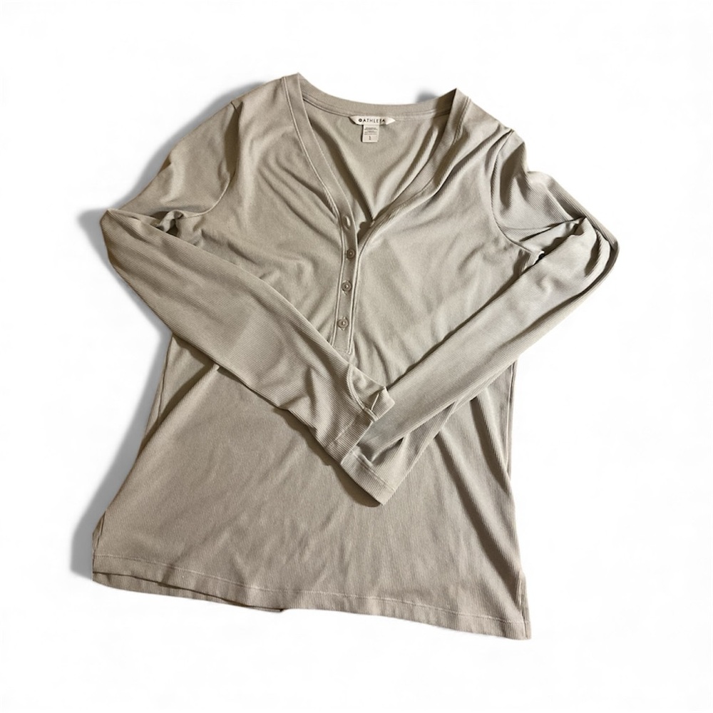 Athleta Uptempo ribbed henley top cloud gray L EUC